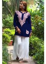 Rayon Blue Casual Wear Embroidery Work Readymade Kurti With Sharara